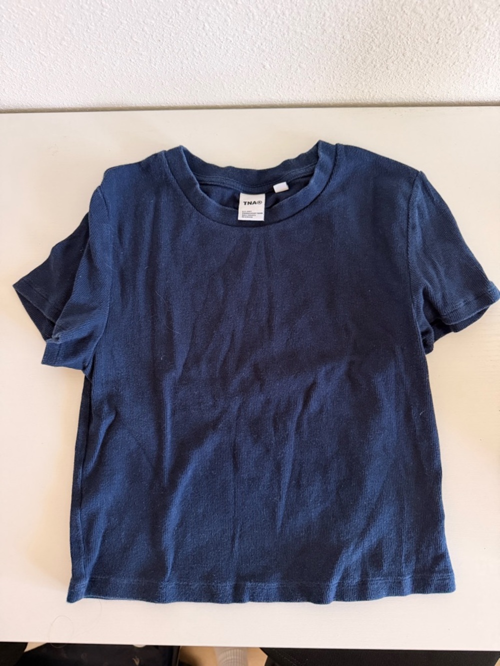 Aritzia Navy Short Sleeve cropped Crew Tee